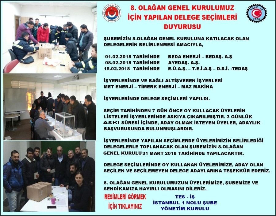 8.GENEL KURUL DELEGE SEÇİMLERİ DUYURUSU