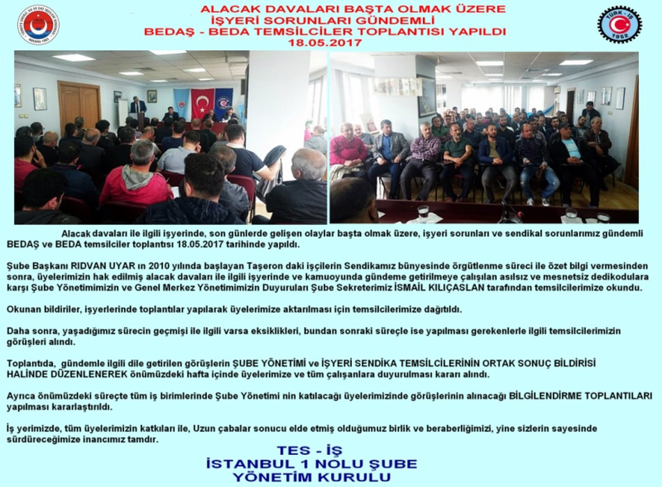 BEDA BEDAŞ TEMSİLCİLER KURULU TOPLANTISI