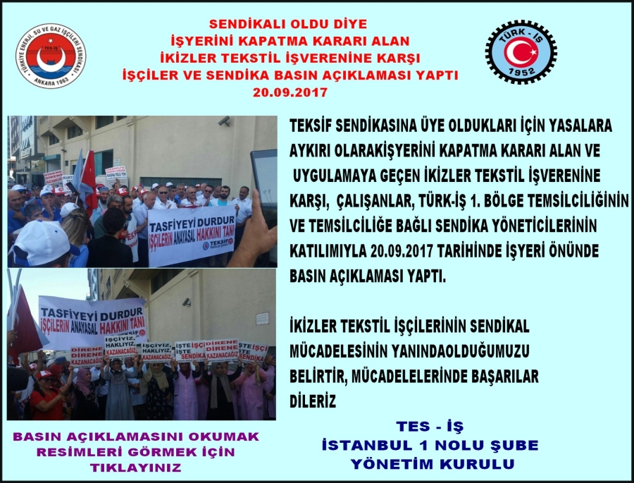 SENDİKALI OLDU DİYE İŞYERİNİ KAPATMA