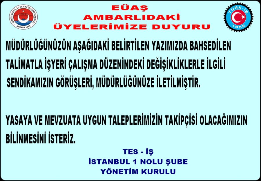 EÜAŞ AMBARLI MÜDÜRLÜĞÜNE YAZILAN YAZI