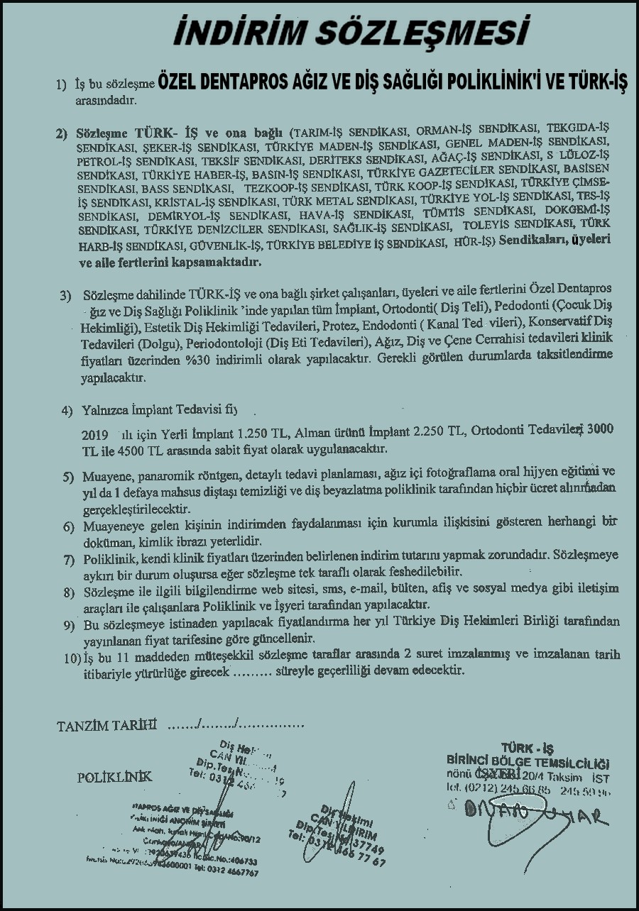 İNDİRİM SÖZLEŞMESİ