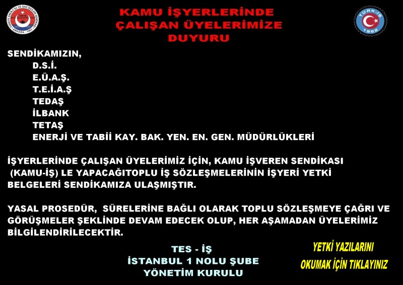 KAMU SÖZLEŞMELERİ YETKİ DUYURUSU