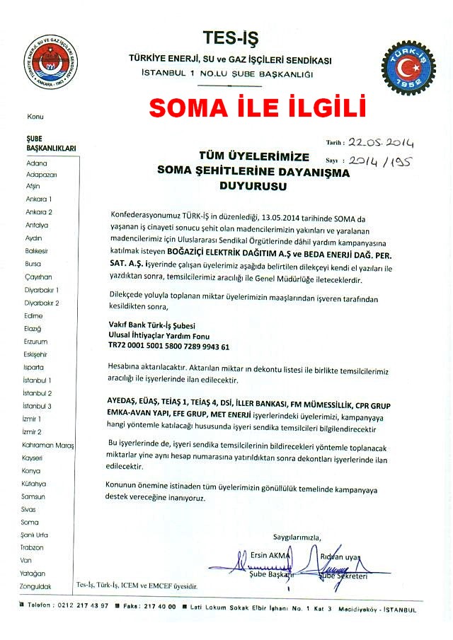 soma ile dayanışma duyurusu