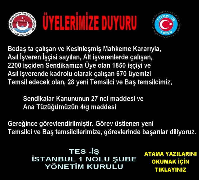 TEMSİLCİ ATAMA DUYURUSU