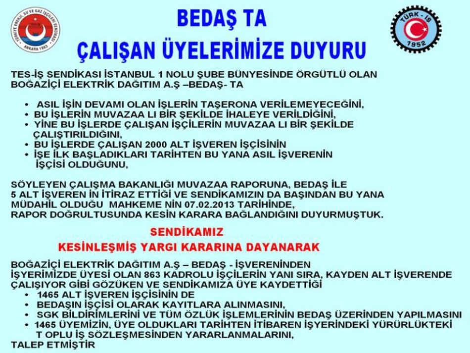BEDAŞA TALEP YAZISI