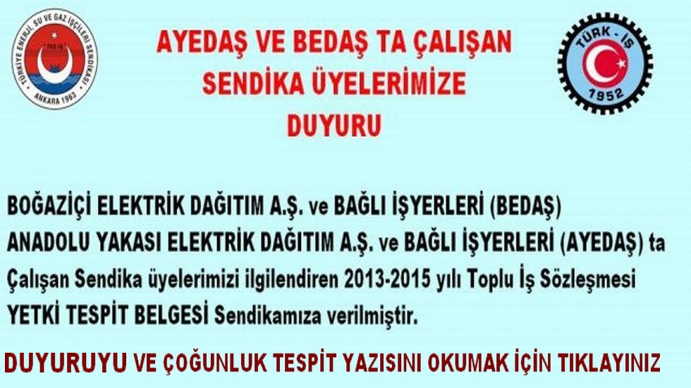 AYEDAŞ BEDAŞ ÇOĞUNLUK TESPİT DUYURUSU