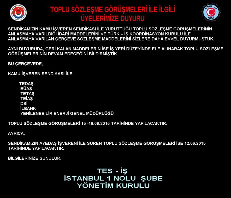 TİS İLE İLGİLİ DUYURU