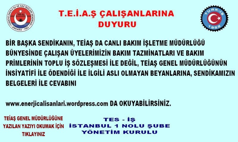 TEİAŞ A YAZILAN YAZI