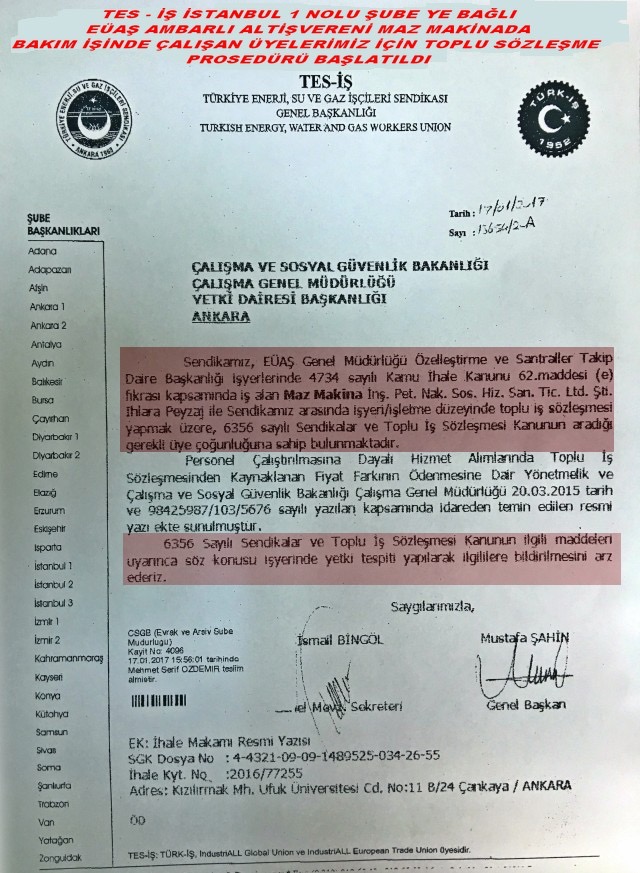 MAZ MAKİNA ÇOĞUNLUK İSTEMİ